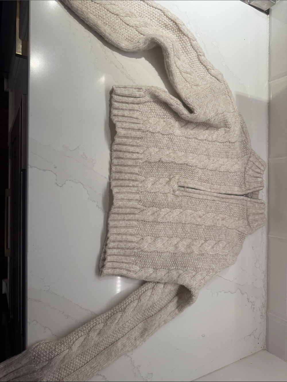 Altar'd State Cream Cable Knit Half-Zip Cropped Sweater
